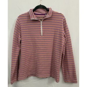 Orvis Orange Purple Striped 1/4 Zip Long‎ Sleeve Lightweight Sweater Womens Sz L